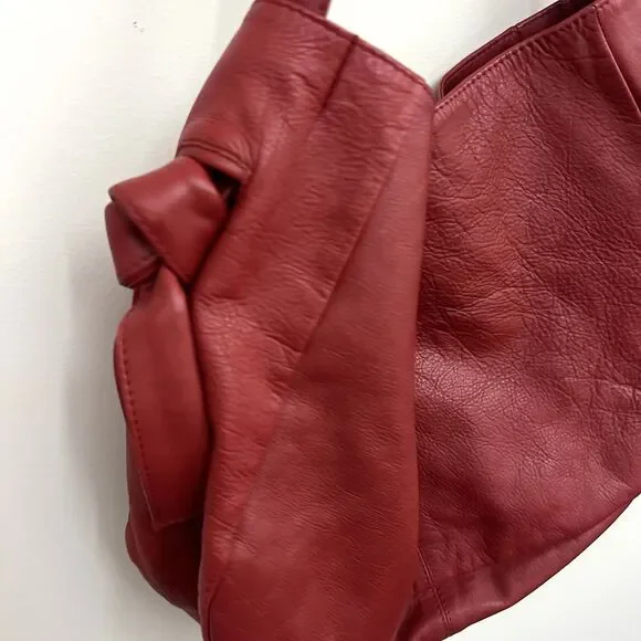 J.Jill Leather Hobo Slouch Tie Knot Large Red Handbag - Picture 4 of 16